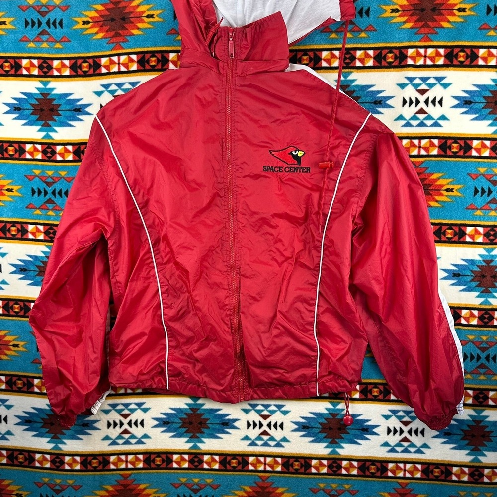 Cardinals‎ Space Center Windbreaker Jacket Lightweight Full Zip Red White Trim
